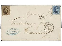 56 BELGICA. Of.14, 15. 1864. VERVIERS To LUXEMBOURG. Entire Letter Franked With <B>10 Cts.</B> Brown And <B>20 Cts.</B>  - Andere & Zonder Classificatie