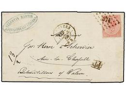 67 BELGICA. Of.20. 1866. VERVIERS To AIX LA CHAPELLE (Germany). Folded Letter Franked With <B>40 Cts.</B> Rose Stamp. <B - Andere & Zonder Classificatie