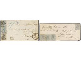 68 BELGICA. 1866. TWO Covers To GERMANY. <B>10+10+10+10 Cts.</B> And <B>10+20+20 Cts.</B> Frankings. - Andere & Zonder Classificatie