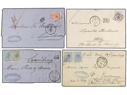 75 BELGICA. 1866-70. FOUR Covers To LUXEMBOURG With <B>20 Cts., 20+10 Cts., 20+20 Cts.</B> And <B>40 Cts.</B> Frankings. - Autres & Non Classés