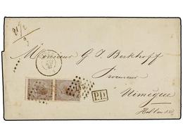 80 BELGICA. Of.19 (2). 1867. LIEGE To NIMEGUE (Holland). Folded Letter Franked With Two <B>30 Cts.</B> Brown, Tied By <B - Autres & Non Classés