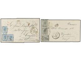 81 BELGICA. 1867-68. TWO Covers To FRANCE. <B>10 + 10 + 10</B> <B>cts.</B> And <B>20 + 20 + 20 Cts.</B> Frankings. - Sonstige & Ohne Zuordnung