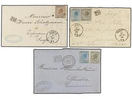 82 BELGICA. 1867-68. THREE Covers To SWITZERLAND With <B>10 + 20 Cts.</B> (2) And <B>30 Cts.</B> Frankings. - Andere & Zonder Classificatie
