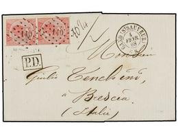 87 BELGICA. Of.20 (2). 1868. GAND To BRESCIA (Italy). Entire Letter Franked With Two <B>40 Cts.</B> Rose Stamps, Tied By - Sonstige & Ohne Zuordnung