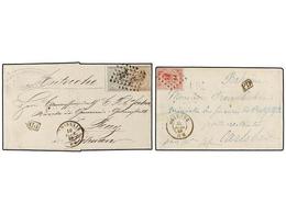 89 BELGICA. 1868-69. TWO Covers To AUSTRIA With <B>40 Cts.</B> And <B>10+30 Cts.</B> Frankings. - Andere & Zonder Classificatie