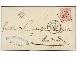 92 BELGICA. Of.20. 1871. LIEGE To MADRID (Spain). Folded Letter Franked With <B>40 Cts.</B> Rose Stamp, Bied By <B>217 G - Andere & Zonder Classificatie