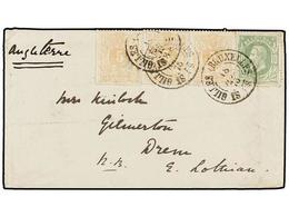 115 BELGICA. Of.28 (3), 30. 1875. BRUXELLES To GREAT BRITAIN. Envelope Franked With Strip Of Three <B>5 Cts.</B> Ocre An - Autres & Non Classés