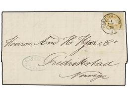 122 BELGICA. Of.32. 1876. GAND To NORWAY. Entire Letter Franked With <B>25 Cts.</B> Ocre Stamp. - Autres & Non Classés