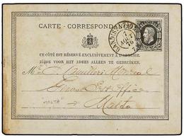 123 BELGICA. 1876. GAND To MALTA. <B>10 Cts.</B> Black Postal Stationery Card. Arrival Cds. On Reverse. SCARCE Destinati - Sonstige & Ohne Zuordnung