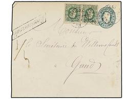 126 BELGICA. Of.30. 1878 (15 December). MONS To GAND. <B>10 Cts.</B> Green Postal Stationery Envelope (reduced At Left)  - Other & Unclassified