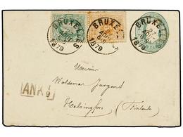 129 BELGICA. Of.28, 30. 1879. BRUXELLES To FINLAND. <B>10 Cts.</B> Green Postal Stationery Envelope Uprated With <B>5 Ct - Autres & Non Classés