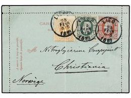 149 BELGICA. 1883. LIEGE To NORWAY. <B>10 Cts.</B> Rose Postal Stationery Card Uprated With <B>5 Cts.</B> Ocre And <B>10 - Autres & Non Classés