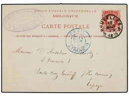 152 BELGICA. 1885. BRUXELLES To STA. CRUZ DE TENERIFE (Canary Islands). <B>10 Cts.</B> Red Postal Stationery Card, Arriv - Autres & Non Classés