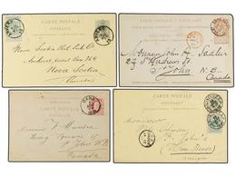 161 BELGICA. 1888-93. FOUR Postal Stationery Cards To NOVA SCOTIA And NEW FOUNLAND (Canada). - Autres & Non Classés