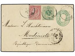 175 BELGICA. Of.45, 46. 1892. BELGIUM To MONTECRISTI (Dominican Republic). <B>10 Cts.</B> Green Postal Stationery Envelo - Autres & Non Classés