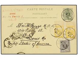 182 BELGICA. Of.53, 54 (2). 1893. GAND To ST. LOUIS (Usa). <B>5 Cts.</B> Green, Postal Stationery Card Uprated With <B>1 - Other & Unclassified