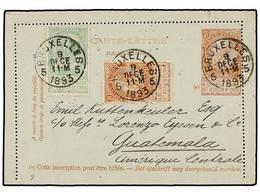 190 BELGICA. Of.57, 83. 1893. BRUXELLES To GUATEMALA. <B>10 Cts.</B> Red Brown Postal Stationery Card Uprated With <B>5  - Other & Unclassified