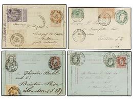 191 BELGICA. 1893. FOUR Postal Stationery To GREAT BRITAIN With Diverse Frankings. - Altri & Non Classificati