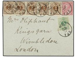 199 BELGICA. Of.44 (5), 45, 46. 1894. SPA To LONDON. Envelope Franked With Five <B>2 Cts.</B> Brown, <B>5 Cts.</B> Green - Andere & Zonder Classificatie