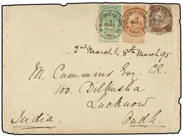 204 BELGICA. Of.49, 56, 57. 1895. BRUXELLES To LUCKNOW (India). Envelope Franked With <B>5 Cts. </B>green (fault), <B>10 - Other & Unclassified