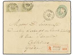 206 BELGICA. Of.59 (2). 1895. BERCHEM To ATHENS (Greece). <B>10 Cts. </B>green Postal Stationery Envelope Uprated With T - Andere & Zonder Classificatie