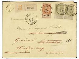 208 BELGICA. 1895-99. TWO Registered Covers To DENMARK. <B>10+20+20 Cts.</B> Frankings. - Andere & Zonder Classificatie