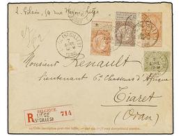 212 BELGICA. Of.57, 59, 61. 1896. LIEGE To TIARET (Oran, Alger). <B>10 Cts.</B> Red-brown Postal Stationery Envelope Upr - Autres & Non Classés