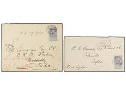 219 BELGICA. 1897. TWO Envelopes Sent To CEYLON Franked With <B>25 Cts.</B> Blue Stamp. Arrival Cds. On Reverse. - Autres & Non Classés