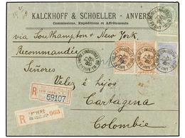 228 BELGICA. Of.56, 57 (2), 60. 1898. ANVERS To CARTAGENA (Colombia). Envelope Franked With <B>5 Cts.</B> Green, Two <B> - Sonstige & Ohne Zuordnung