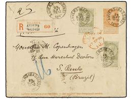 229 BELGICA. Of.59 (2). 1898. ANVERS To SAO PAULO (Brazil). <B>10 Cts.</B> Red-brown Postal Stationery Envelope Uprated  - Autres & Non Classés