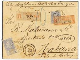 242 BELGICA. Of.60 (2). 1899. BRUXELLES To HABANA (Cuba). Envelope Franked With Two <B>25 Cts.</B> Blue Stamps, Sent Reg - Altri & Non Classificati