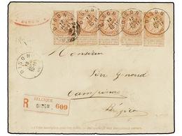 253 BELGICA. Of.57 (5). 1900. DISON To CAMPINAS (Brazil). <B>10 Cts.</B> Red-brown Envelope Uprated With Five <B>10 Cts. - Altri & Non Classificati