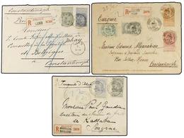 259 BELGICA. 1900-1904. THREE Registered Covers To TURKEY. <B>25+50 Cts. </B>(2) And <B>5+10+10+50 Cts.</B> Frankings. - Andere & Zonder Classificatie