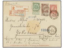 276 BELGICA. Of.56, 61. 1903. BERCHEM To YOKOHAMA (Japan). <B>10 Cts.</B> Rose Postal Stationery Envelope, Uprated With  - Sonstige & Ohne Zuordnung