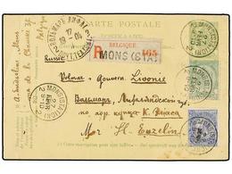 287 BELGICA. Of.56, 60. 1904. MONS To RUSSIA. <B>5 Cts.</B> Green Postal Stationery Card Uprated With <B>5 Cts.</B> Gree - Sonstige & Ohne Zuordnung