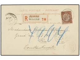 288 BELGICA. Of.61. 1904. SAINT GILLES To CONSTANTINOPLE (Turkey). Postcard Franked With <B>35 Cts.</B> Brown Stamp, Sen - Autres & Non Classés