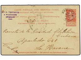 291 BELGICA. 1904. WASSEIGES To LA HAVANA (Cuba). <B>10 + 10 Cts.</B> Rose Postal Stationery Card, Arrival Cds On Revers - Altri & Non Classificati