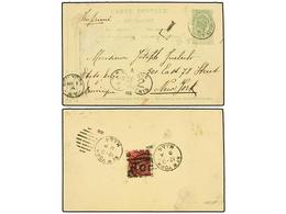 297 BELGICA. 1906. BRUXELLES To NEW YORK. <B>5 + 5 Cts.</B> Green Postal Stationery Card Taxed On Arrival With USA. <B>2 - Andere & Zonder Classificatie