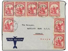 312 CONGO BELGA. 1940. WATSA To MOMBASA (Kenya). <B>1 Fr.</B> (8) Air Mail Cover Send Via JUBA (Soudan). - Autres & Non Classés