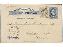 331 BRASIL. Sc.93. 1889. S. RITA DO RIO NEGRO To GERMANY. <B>40 Reis</B> Blue Postal Stationary Uprated With <B>50 Reis< - Autres & Non Classés