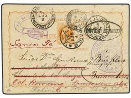 332 BRASIL. 1890 (Sept 7). <B>80r</B>. Orange Postal Stationery Card Used From Sao Paulo To Buenos Aires, Struck With Sw - Other & Unclassified