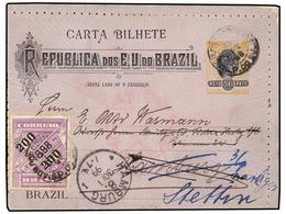 337 BRASIL. Sc.132. 1898. PORTO ALEGRE To GERMANY. <B>200 Reis</B> Ilustrated Postal Stationary Card Uprated With Provis - Autres & Non Classés