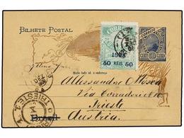 339 BRASIL. Sc.138. 1900. SANTOS To AUSTRIA. <B>50 Reis</B> Postal Stationary Card Uprated With Provisional <B>50 Reis O - Other & Unclassified