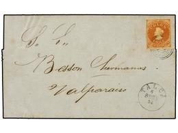 341 CHILE. Sc.3. 1858. TALCA A VALPARAISO. <B>5 Ctvos.</B> Castaño Pálido, Márgenes Completos. PRECIOSA. - Andere & Zonder Classificatie