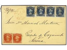 344 CHILE. Sc.17 (2), 18 (4). 1872. COPIAPO A COQUIMBO. <B>5 Cts.</B> Rojo (2) Y <B>10 Cts.</B> Azul (4) Para Completar  - Autres & Non Classés