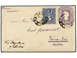 348 CHILE. Sc.28. 1888. TALTAL A VIENA (Austria). Entero Postal De <B>5 Cents.</B> Lila Con Franqueo Adicional De <B>5 C - Altri & Non Classificati