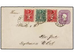 354 CHILE. Sc.25, 26 (2). 1893. VALPARAISO A NEW YORK. Entero Postal De <B>5 Cents.</B> Lila Con Franqueo Adicional De < - Autres & Non Classés