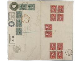 357 CHILE. Sc.37 (5), 38 (10). 1894. VALPARAISO A INGLATERRA. Entero Postal De <B>20 Ctvos.</B> Verde Con Franqueo Adici - Autres & Non Classés