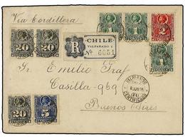 363 CHILE. Sc.25 (3), 26, 27, 31 (3). 1895. VALPARAÍSO A BUENOS AIRES. <B>1 Ctvo. </B>verde (3), <B>2 Cts. </B>rojo, <B> - Andere & Zonder Classificatie