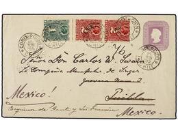 364 CHILE. Sc.25, 26 (2). 1895. CONCEPCIÓN A PUEBLA (México) Y Reexpedida A Ciudad De MÉXICO. Entero Postal De <B>5 Cts. - Altri & Non Classificati